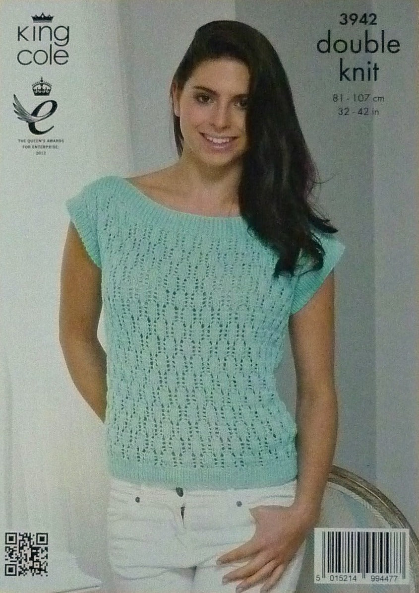 DIGITAL Knitting Pattern Ladies Lacy Tops 3 designs Smooth DK King Cole 3942
