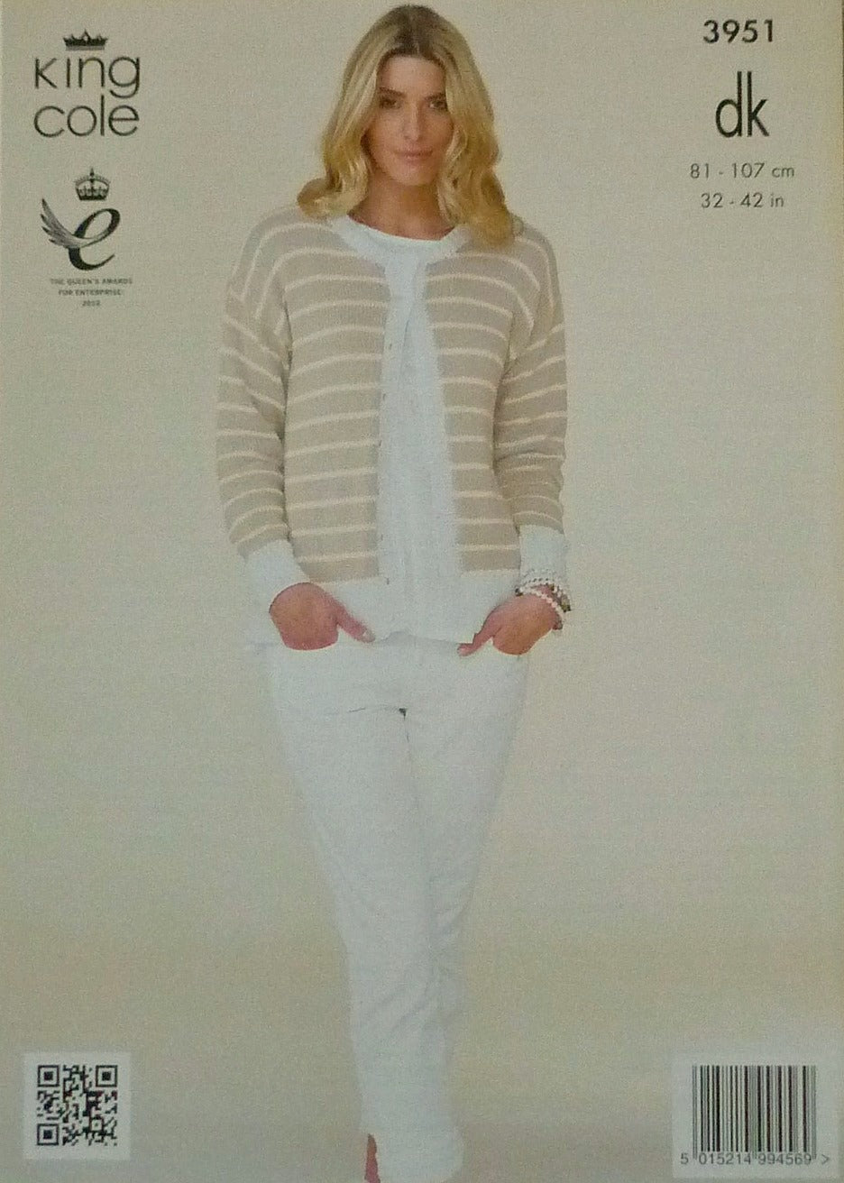 DIGITAL Knitting Pattern Ladies Striped Jumper and Cardigan Cottonsoft DK King Cole 3951