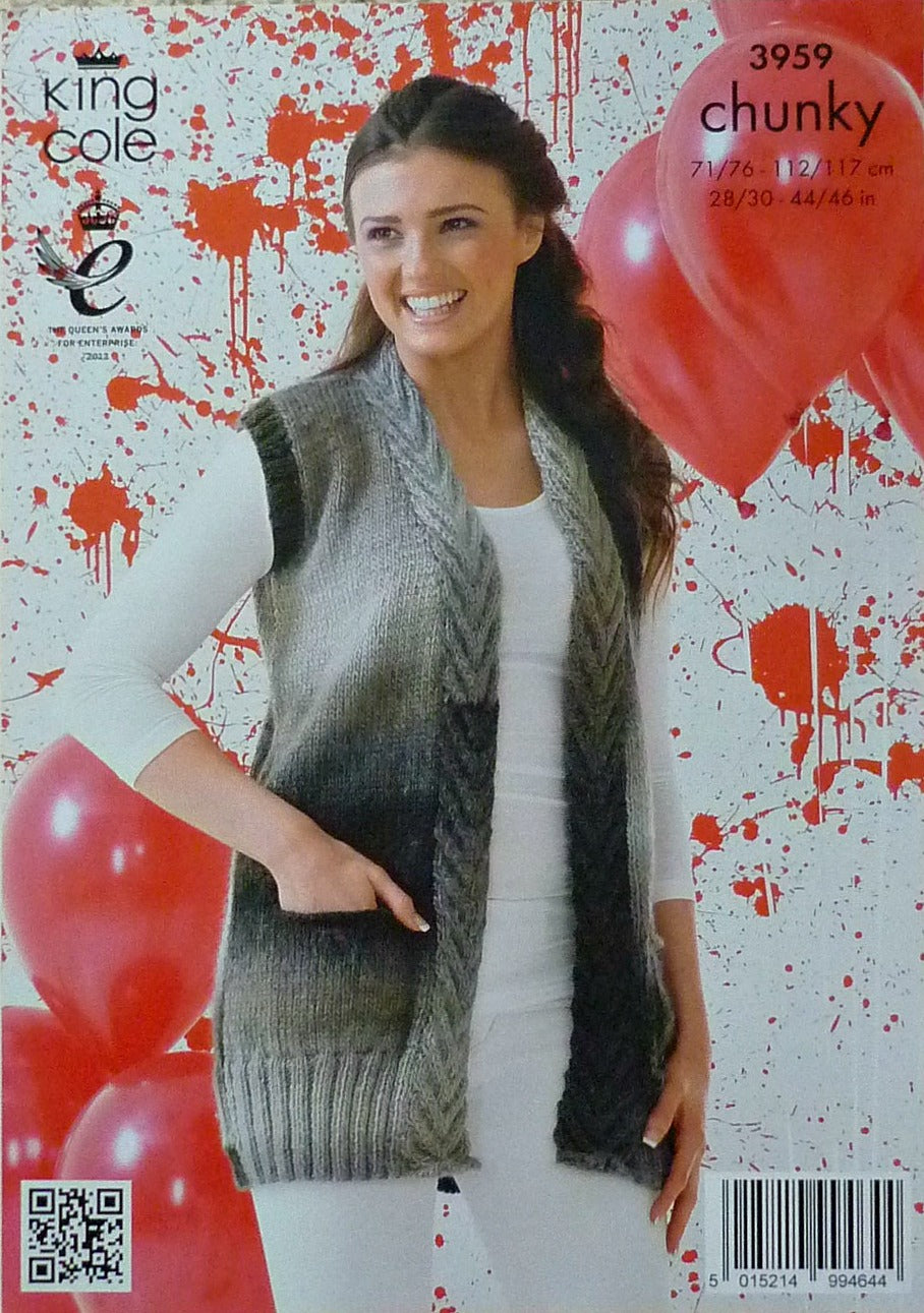 DIGITAL Knitting Pattern Ladies Cable Edge Cardigan and Waistcoat Riot Chunky 3959