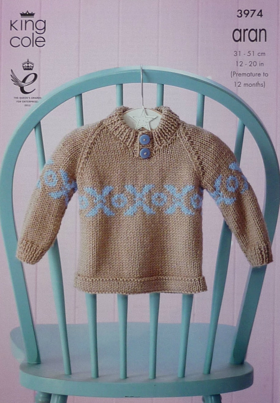 DIGITAL Knitting Pattern Baby Fairisle Jumper, Dress, Coat and Hat Aran King Cole 3974