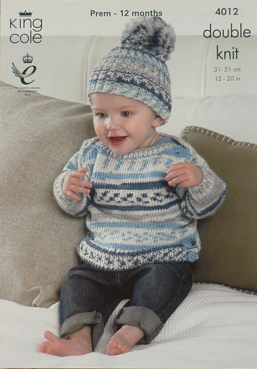 DIGITAL Knitting Pattern Baby Jumper, Hat, Onesie, Gilet with Pockets, Mittens & Blanket DK 4012 King Cole