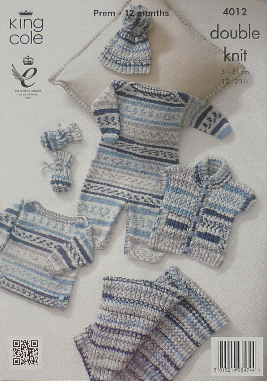DIGITAL Knitting Pattern Baby Jumper, Hat, Onesie, Gilet with Pockets, Mittens & Blanket DK 4012 King Cole