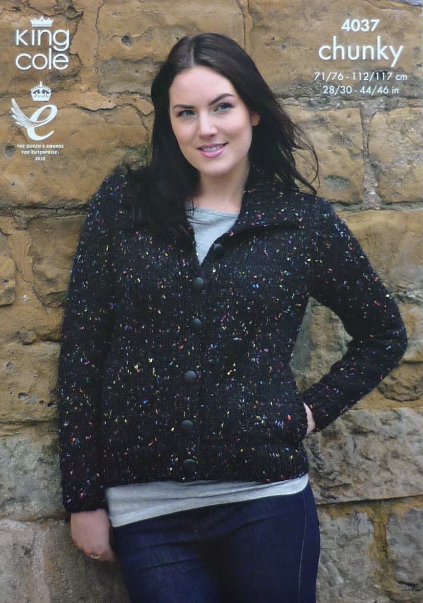 DIGITAL Knitting Pattern Ladies Jumper and Jacket with Side Pockets Chunky King Cole 4037