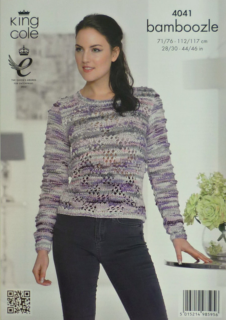 DIGITAL Knitting Pattern Ladies Long or Short Sleeve Lacy Jumper Chunky King Cole 4041