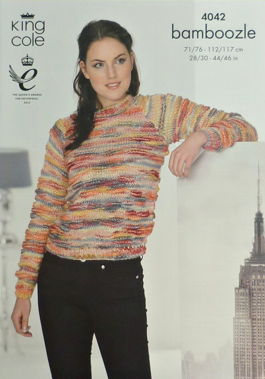 DIGITAL Knitting Pattern Ladies V-Neck Cardigan & Round Neck Jumper Chunky King Cole 4042