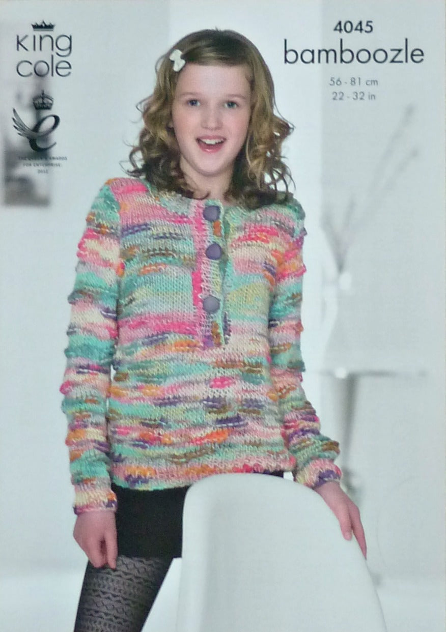 DIGITAL Knitting Pattern Long Sleeve Button Neck Jumper and Hoodie Chunky King Cole 4045