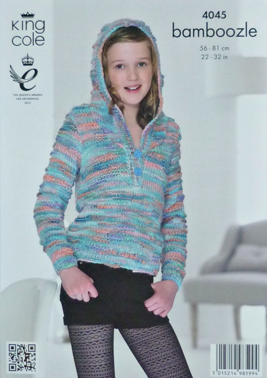 DIGITAL Knitting Pattern Long Sleeve Button Neck Jumper and Hoodie Chunky King Cole 4045