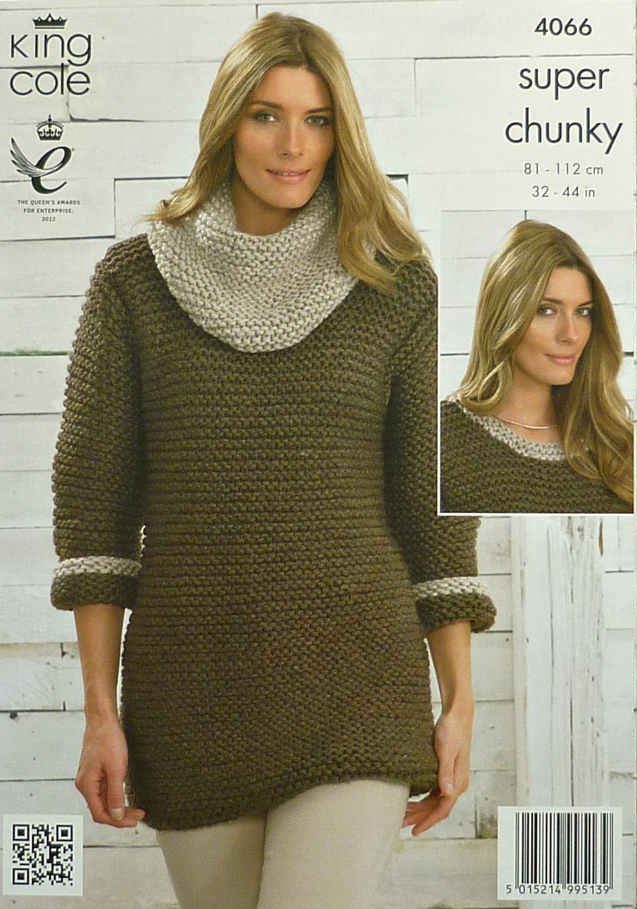 DIGITAL Knitting Pattern Ladies Easy Knit Coat, Hat, Dress and Cowl Collar Super Chunky King Cole 4066