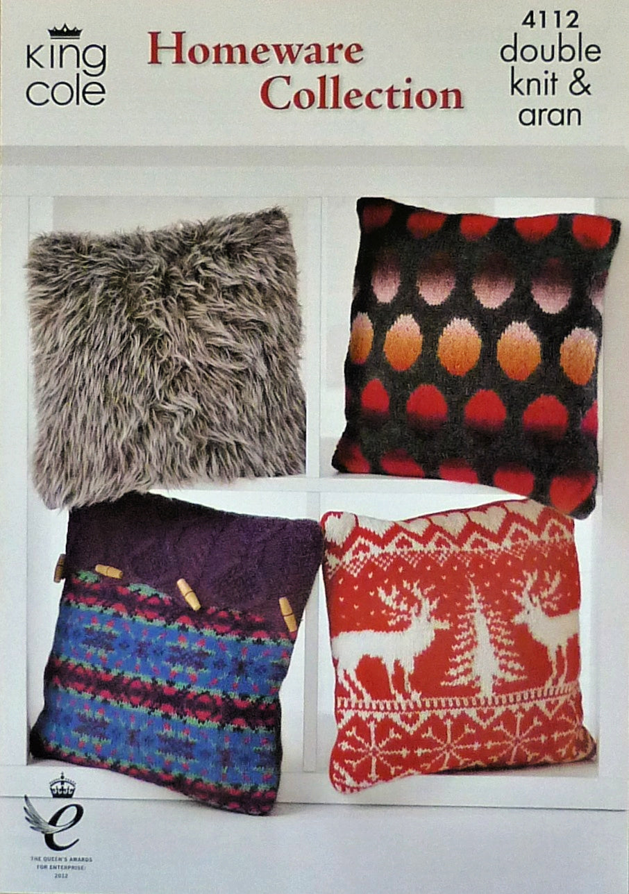 DIGITAL Knitting Pattern 4 Styles Xmas Fairisle & Fur Cushions DK King Cole 4112