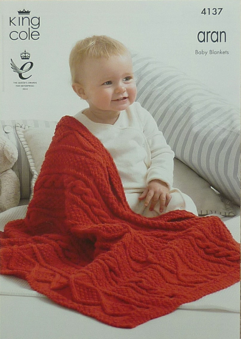DIGITAL Knitting Pattern 3 Styles Textured & Cable Baby Blankets Aran King Cole 4137