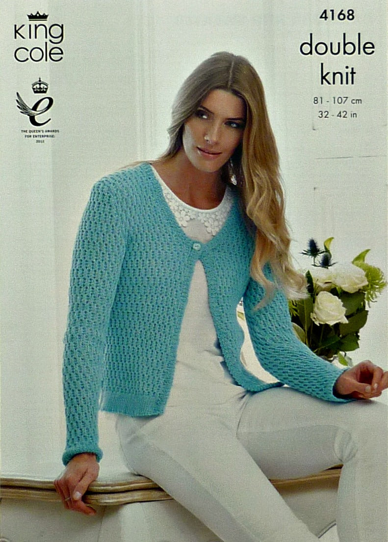 DIGITAL Knitting Pattern Ladies Textured Jumper and Cardigan Cotton DK King Cole 4168