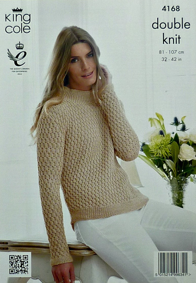 DIGITAL Knitting Pattern Ladies Textured Jumper and Cardigan Cotton DK King Cole 4168