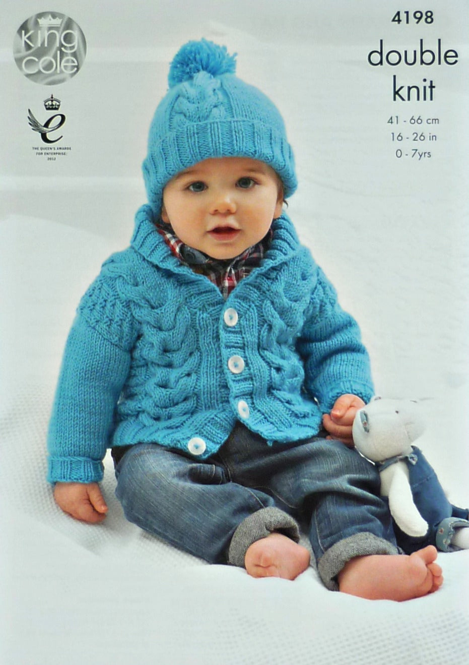 DIGITAL Knitting Pattern Baby V-neck Cable Jacket Cardigan & Bobble Hat DK King Cole 4198