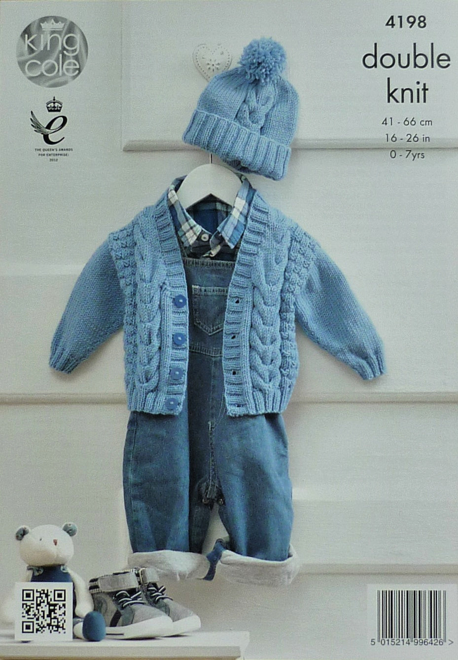 DIGITAL Knitting Pattern Baby V-neck Cable Jacket Cardigan & Bobble Hat DK King Cole 4198