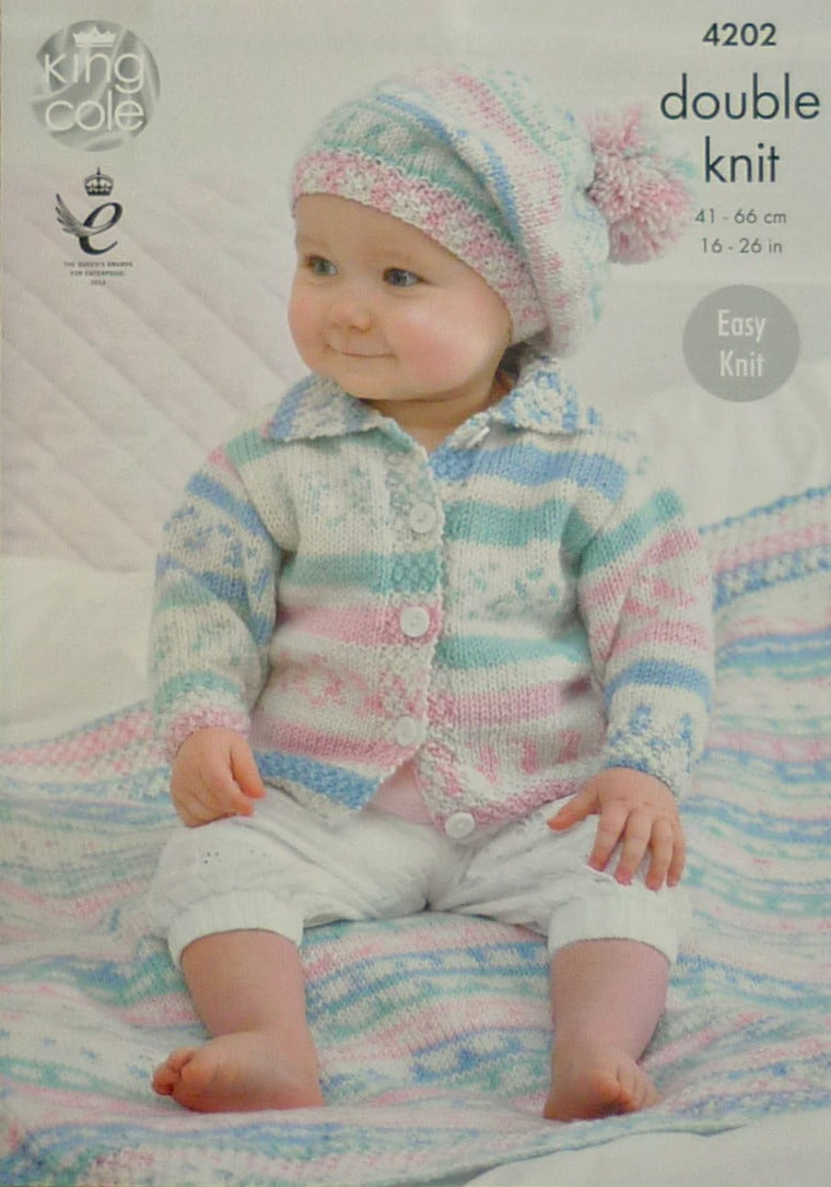 DIGITAL Knitting Pattern Baby Easy Knit Jacket withCollar Beret Blanket DK KingCole 4202