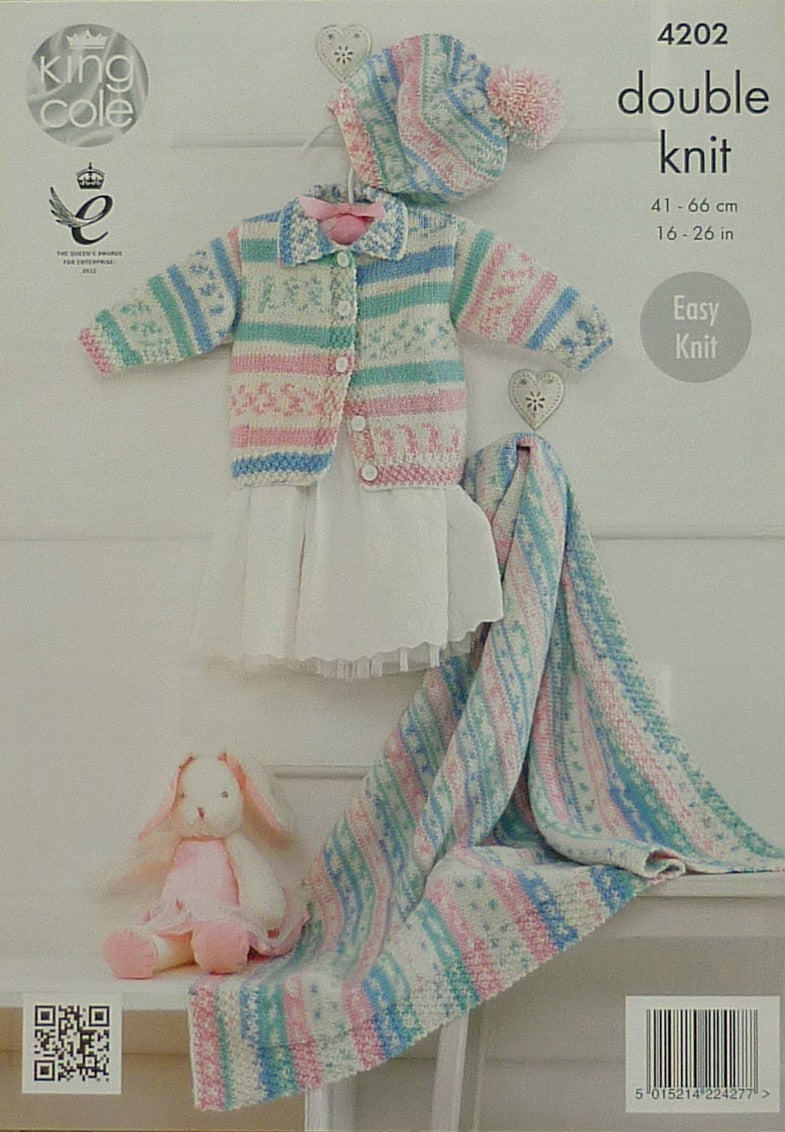 DIGITAL Knitting Pattern Baby Easy Knit Jacket withCollar Beret Blanket DK KingCole 4202