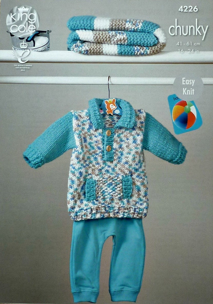 DIGITAL Knitting Pattern Baby Easy Knit Jumpers and Blanket Chunky King Cole 4226