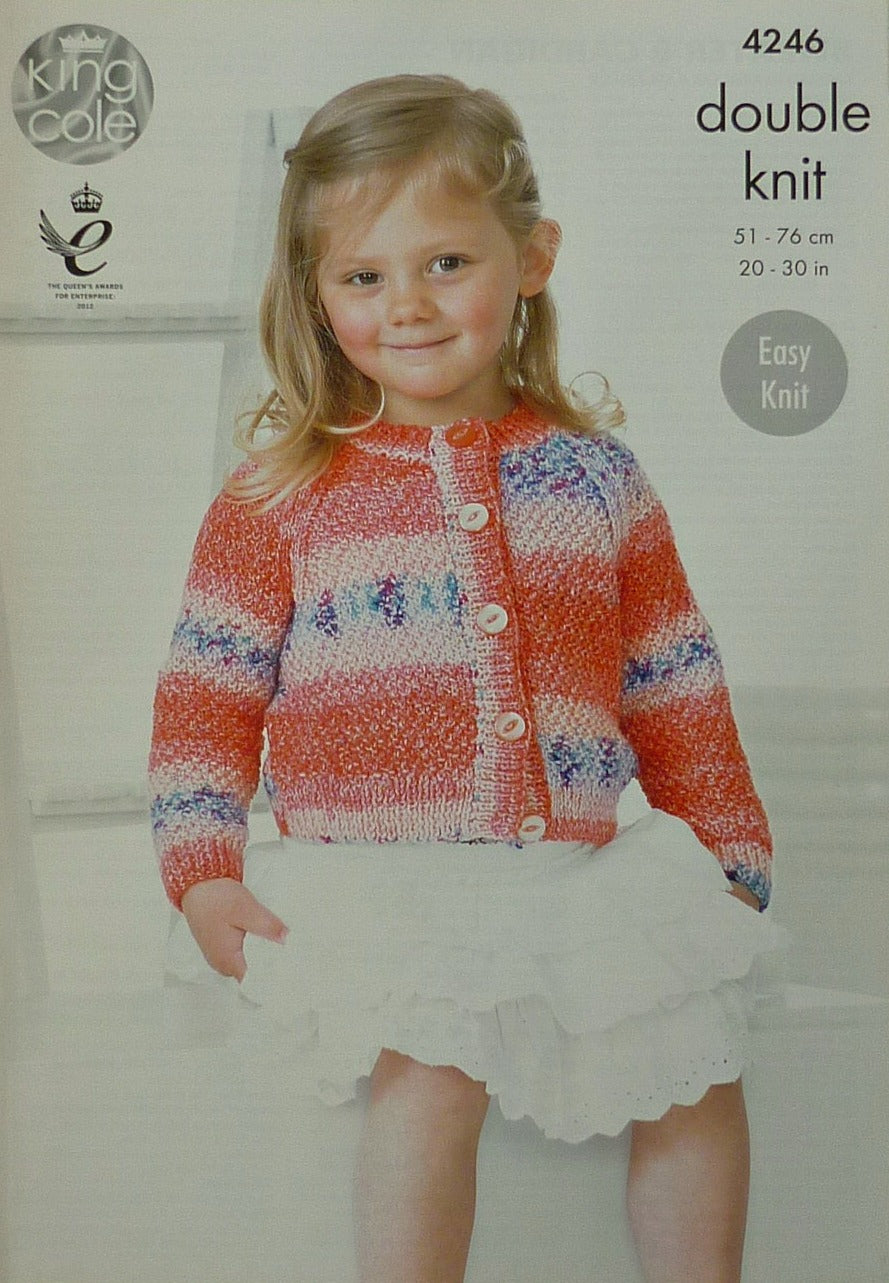 DIGITAL Knitting Pattern Childrens Round Neck Cardigan and Jumper DK King Cole 4246