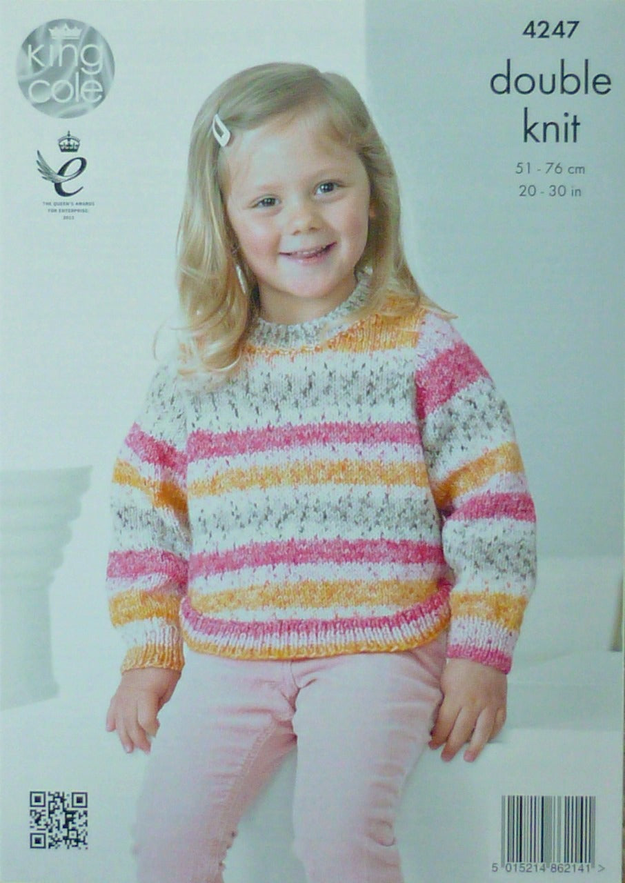 DIGITAL Knitting Pattern Childrens Bolero Cardigan with Collar and Jumper DK King Cole 4247