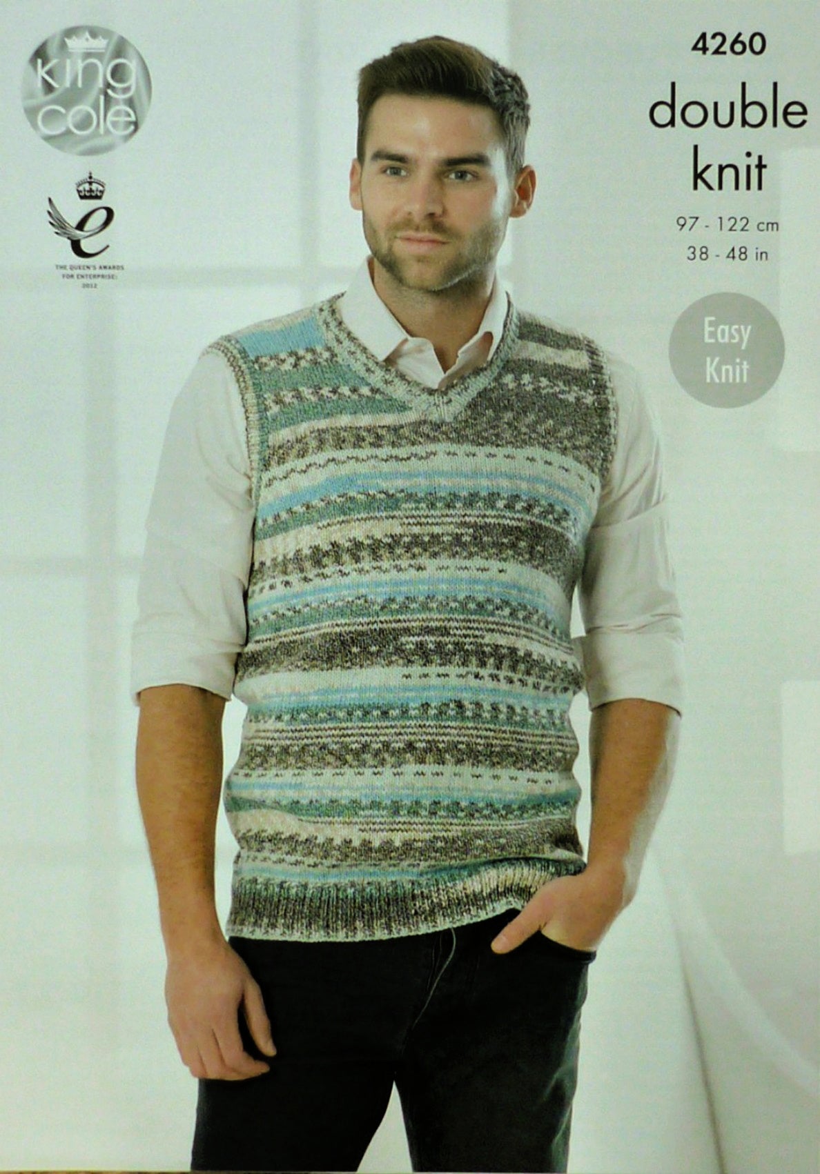 DIGITAL Knitting Pattern Mens Easy Knit Sleeveless V-Neck Jumper and Waistcoat DK King Cole 4260