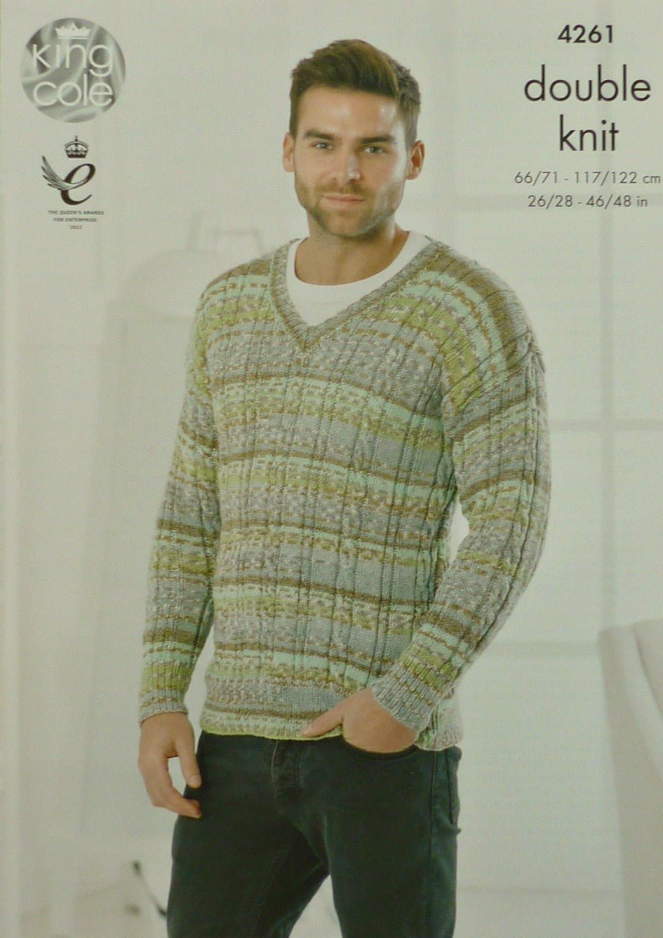 DIGITAL Knitting Pattern Mens Round or V-Neck Cable Rib Jumpers DK King Cole 4261