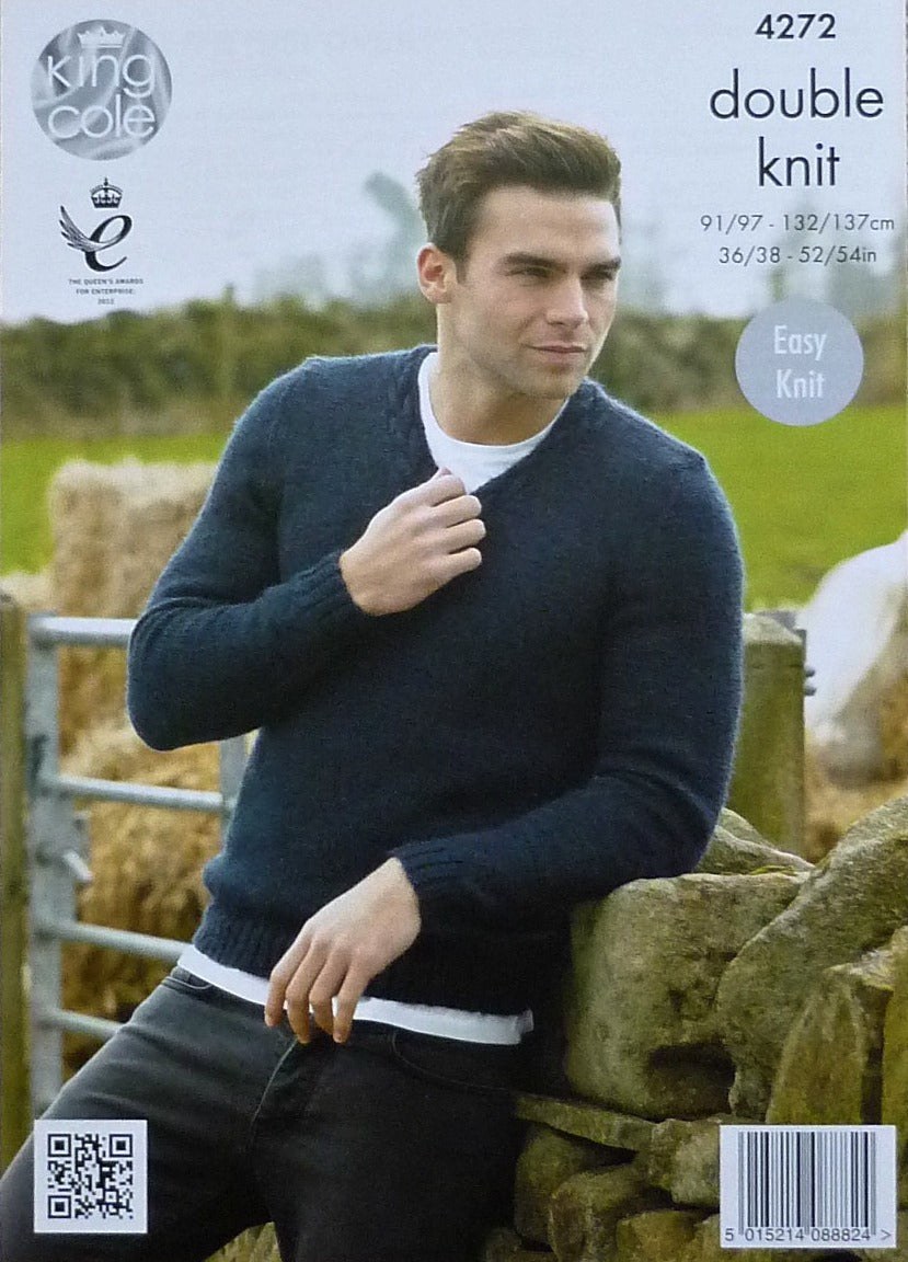 DIGITAL Knitting Pattern Mens Cable V-Neck Jumper and Slipover DK King Cole 4272