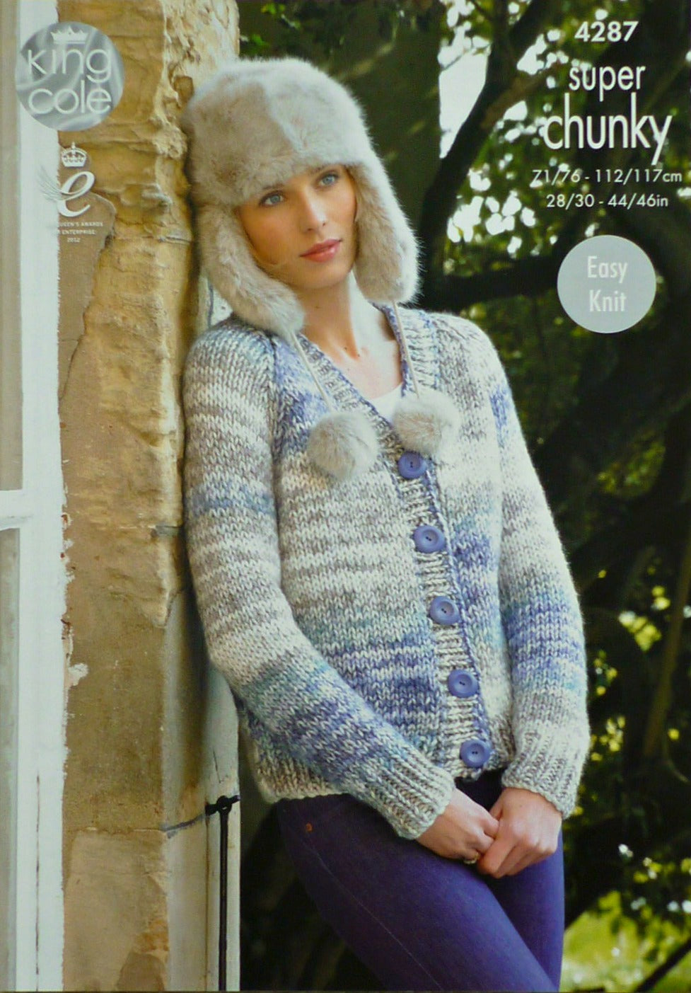 DIGITAL Knitting Pattern Ladies Easy Knit Round or V-Neck Cardigan Super Chunky King Cole 4287