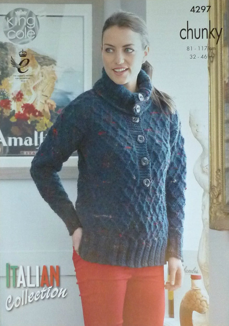 DIGITAL Knitting Pattern Ladies Trellis Pattern Jumper and Hoodie Chunky King Cole 4297