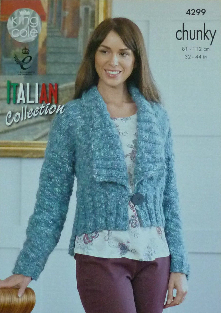 DIGITAL Knitting Pattern Ladies Stepped Hem Jumper and Cardigan Chunky King Cole 4299