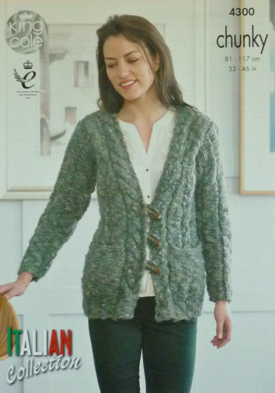 DIGITAL Knitting Pattern Ladies Cable Jumper and Cardigan with Pockets Chunky King Cole 4300