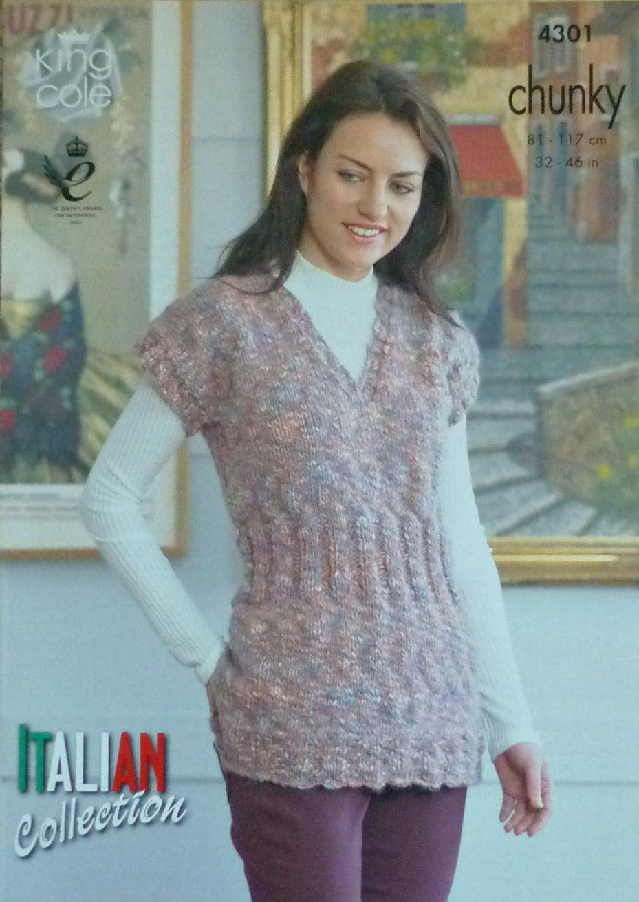 DIGITAL Knitting Pattern Ladies Long Tunic/Jumper & Boat Neck Top Chunky King Cole 4301