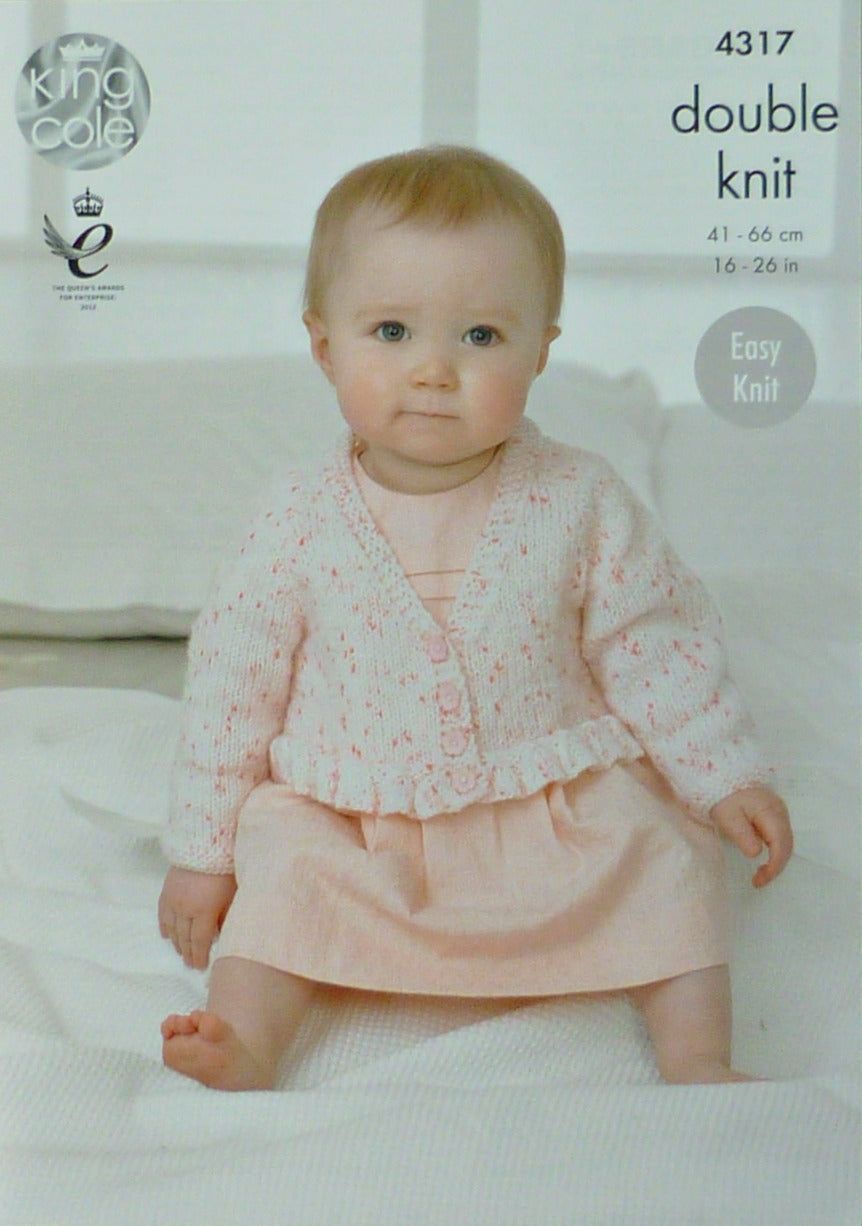 DIGITAL Knitting Pattern Baby's Easy Knit V-Neck &Round Neck Cardigan with Frill DK 4317 King Cole