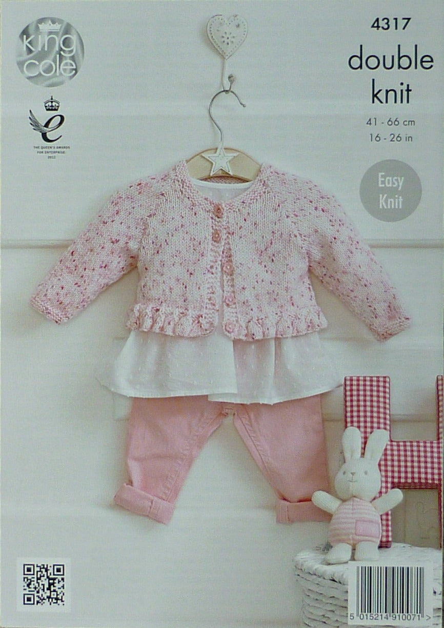 DIGITAL Knitting Pattern Baby's Easy Knit V-Neck &Round Neck Cardigan with Frill DK 4317 King Cole