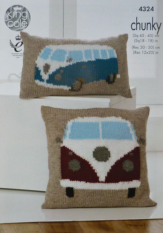 DIGITAL Knitting Pattern Campervan Cushions Chunky King Cole 4324