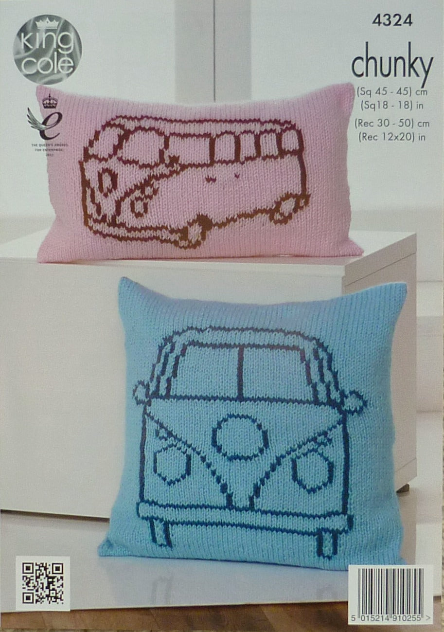 DIGITAL Knitting Pattern Campervan Cushions Chunky King Cole 4324