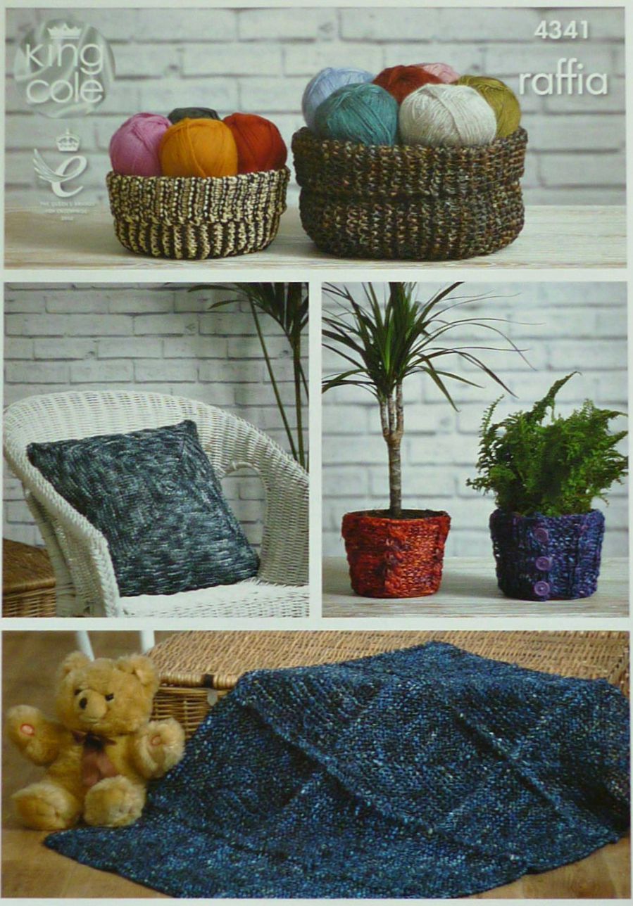 DIGITAL Knitting Pattern Storage Baskets, Cushion Cover, Rug & Plant Pot Covers Raffia King Cole 4341