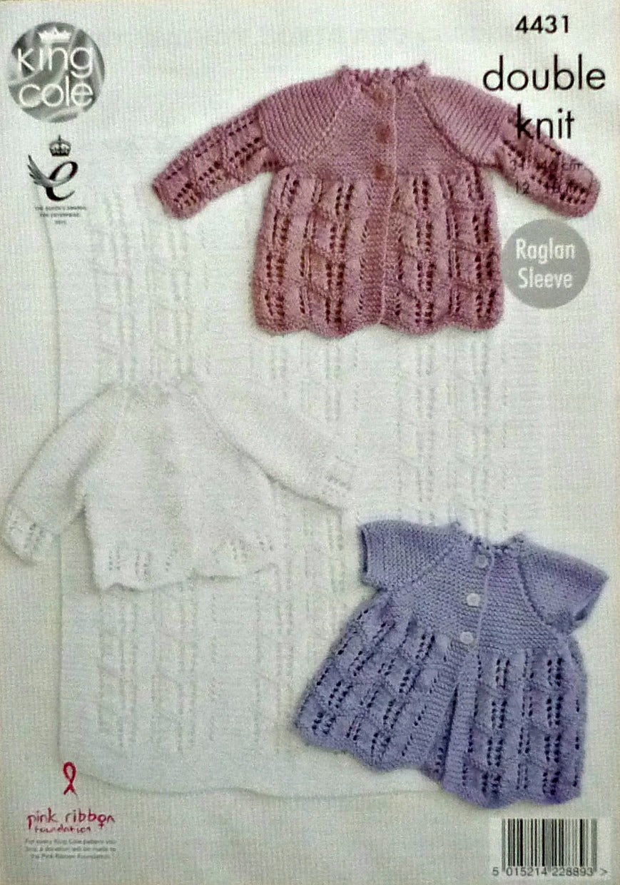 DIGITAL Knitting Pattern Baby Cardigan, Matinee Coats & Blanket Cottonsoft DK King Cole 4431