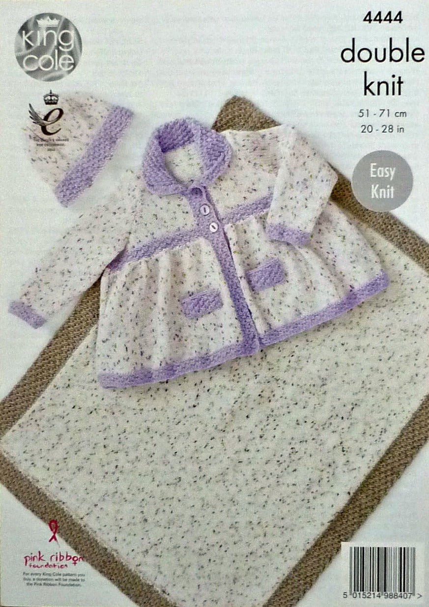 DIGITAL Knitting Pattern Childrens Blanket, Hat and Smocked Jacket DK 4444 King Cole