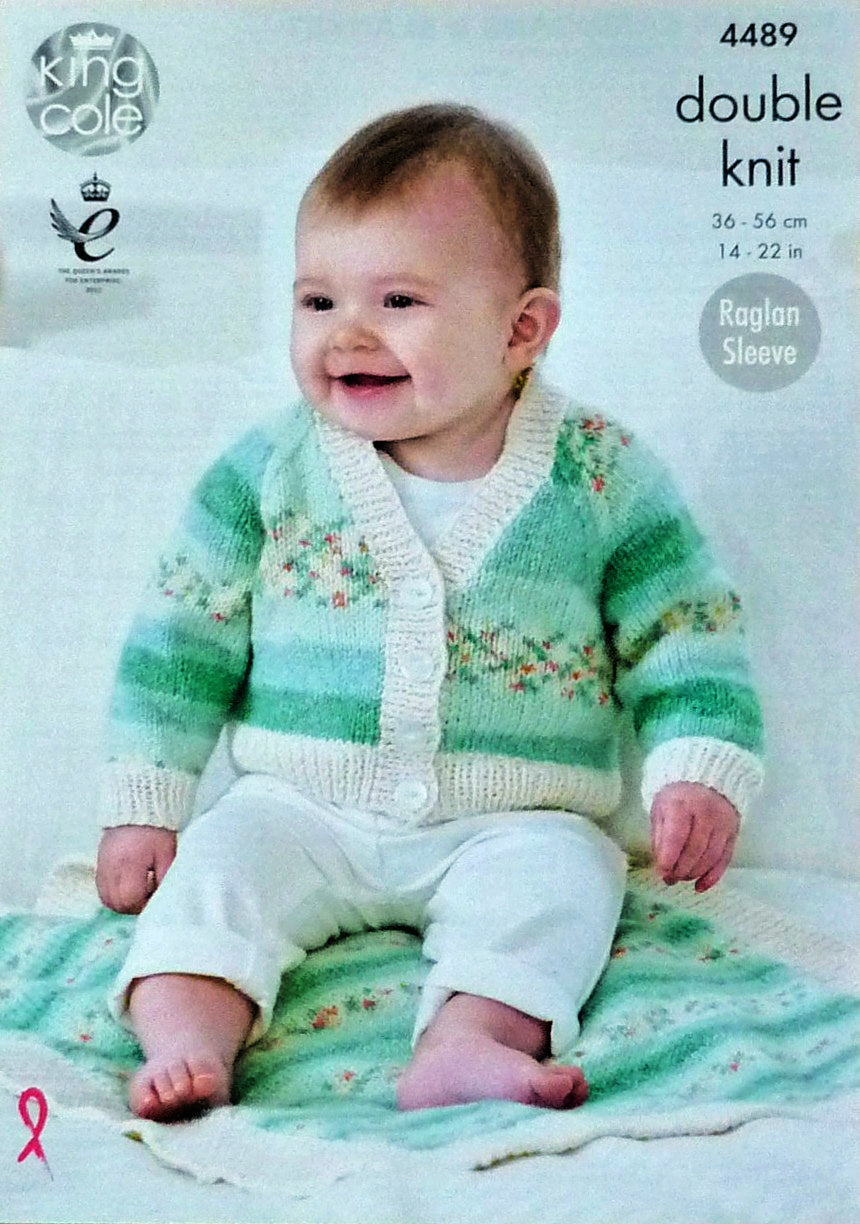 DIGITAL Knitting Pattern Baby V-Neck & Round Neck Cardigans & Blanket DK King Cole 4489