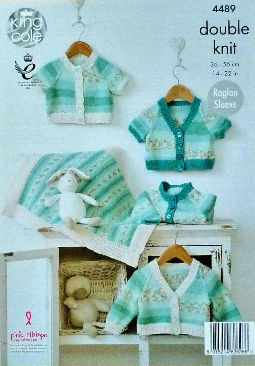 DIGITAL Knitting Pattern Baby V-Neck & Round Neck Cardigans & Blanket DK King Cole 4489