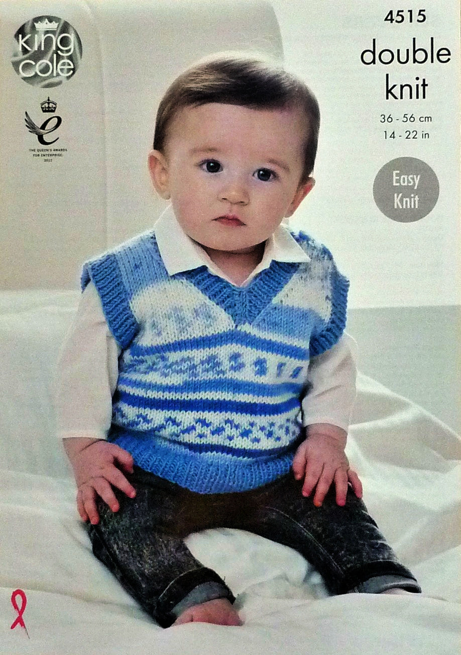 DIGITAL Knitting Pattern Baby Easy Knit Sleeveless Pullovers Cherish DK King Cole 4515