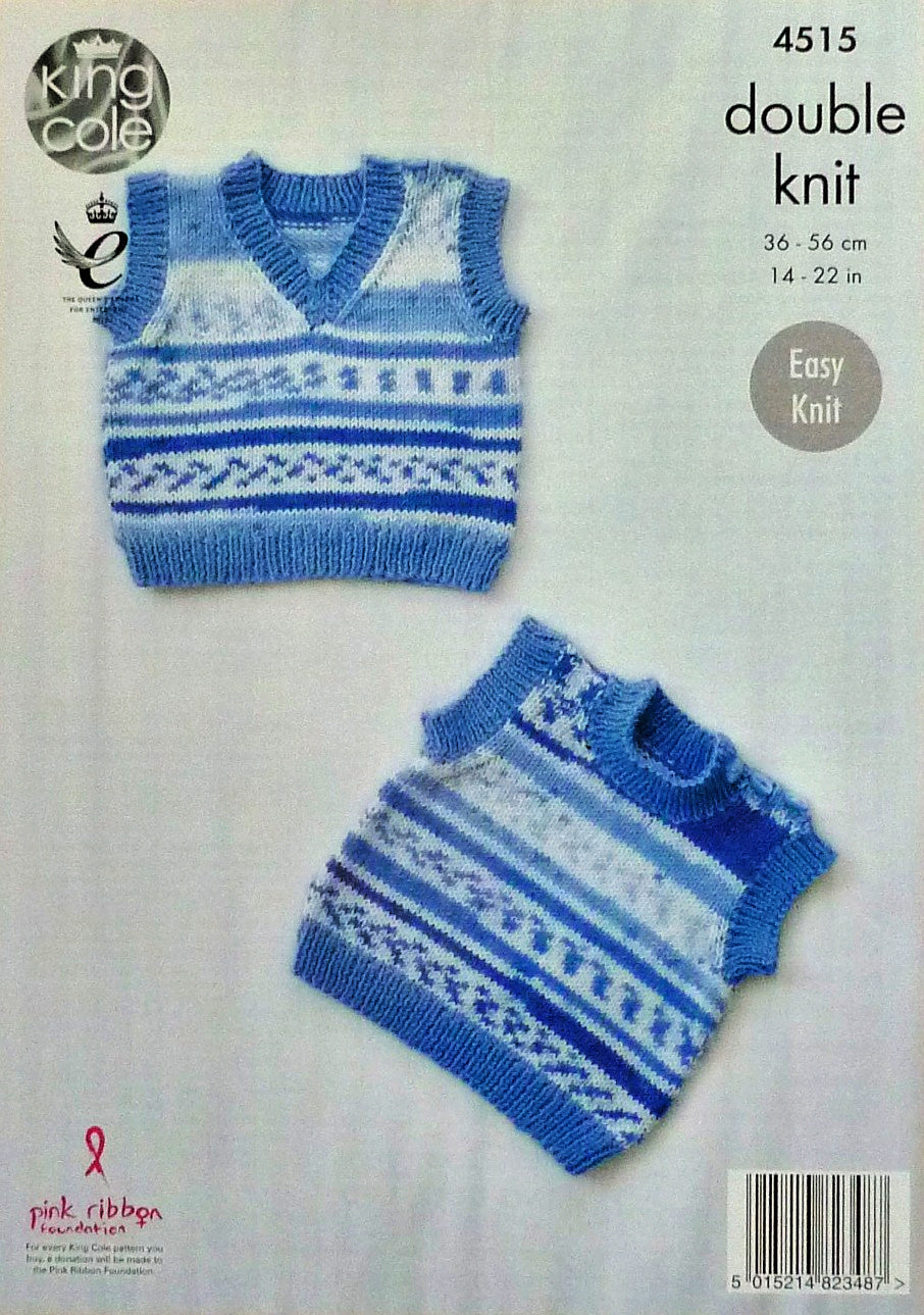 DIGITAL Knitting Pattern Baby Easy Knit Sleeveless Pullovers Cherish DK King Cole 4515