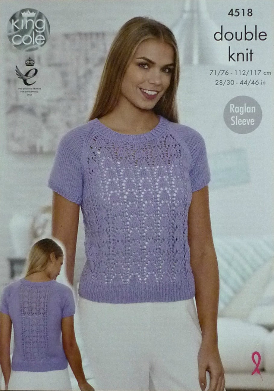 DIGITAL Knitting Pattern Ladies Long/Short Lacy Jumper Cottonsoft DK King Cole 4518