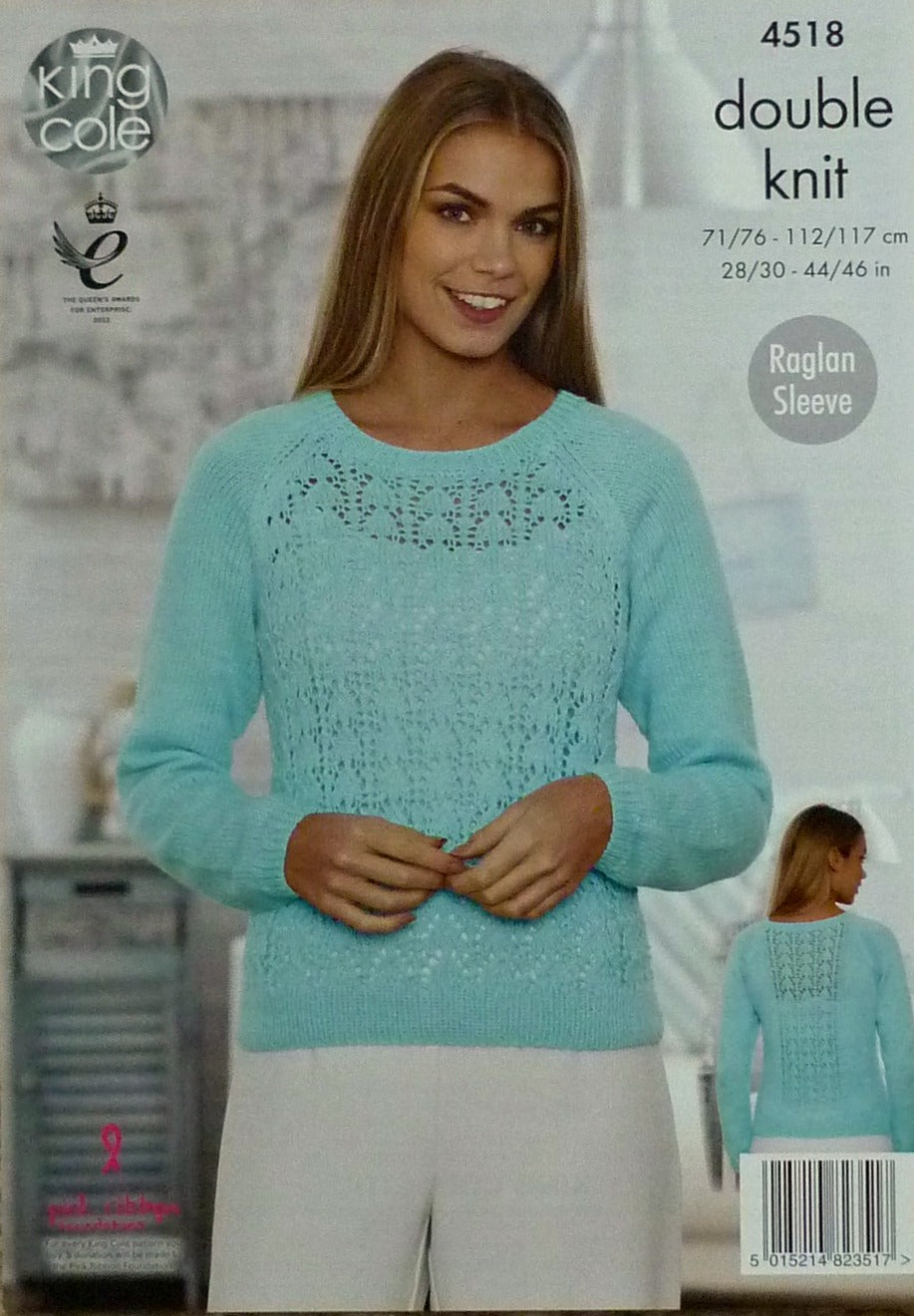 DIGITAL Knitting Pattern Ladies Long/Short Lacy Jumper Cottonsoft DK King Cole 4518