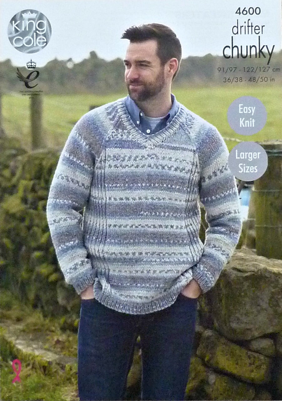 DIGITAL Knitting Pattern Easy Knit Long Sleeve V-Neck Round Neck Jumper Chunky 4600