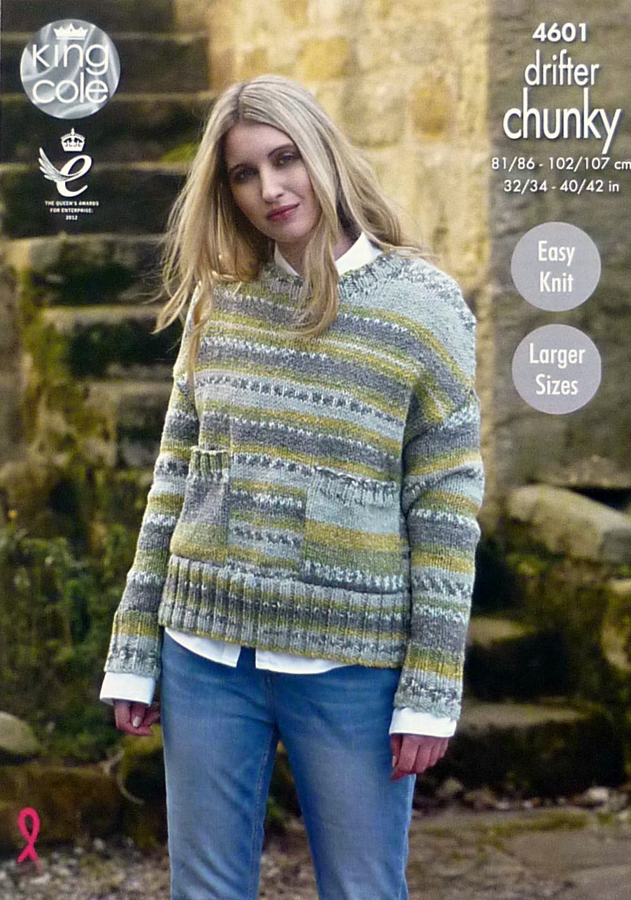 DIGITAL Knitting Pattern Ladies Easy Knit High Neck or Round Neck Jumper Chunky 4601