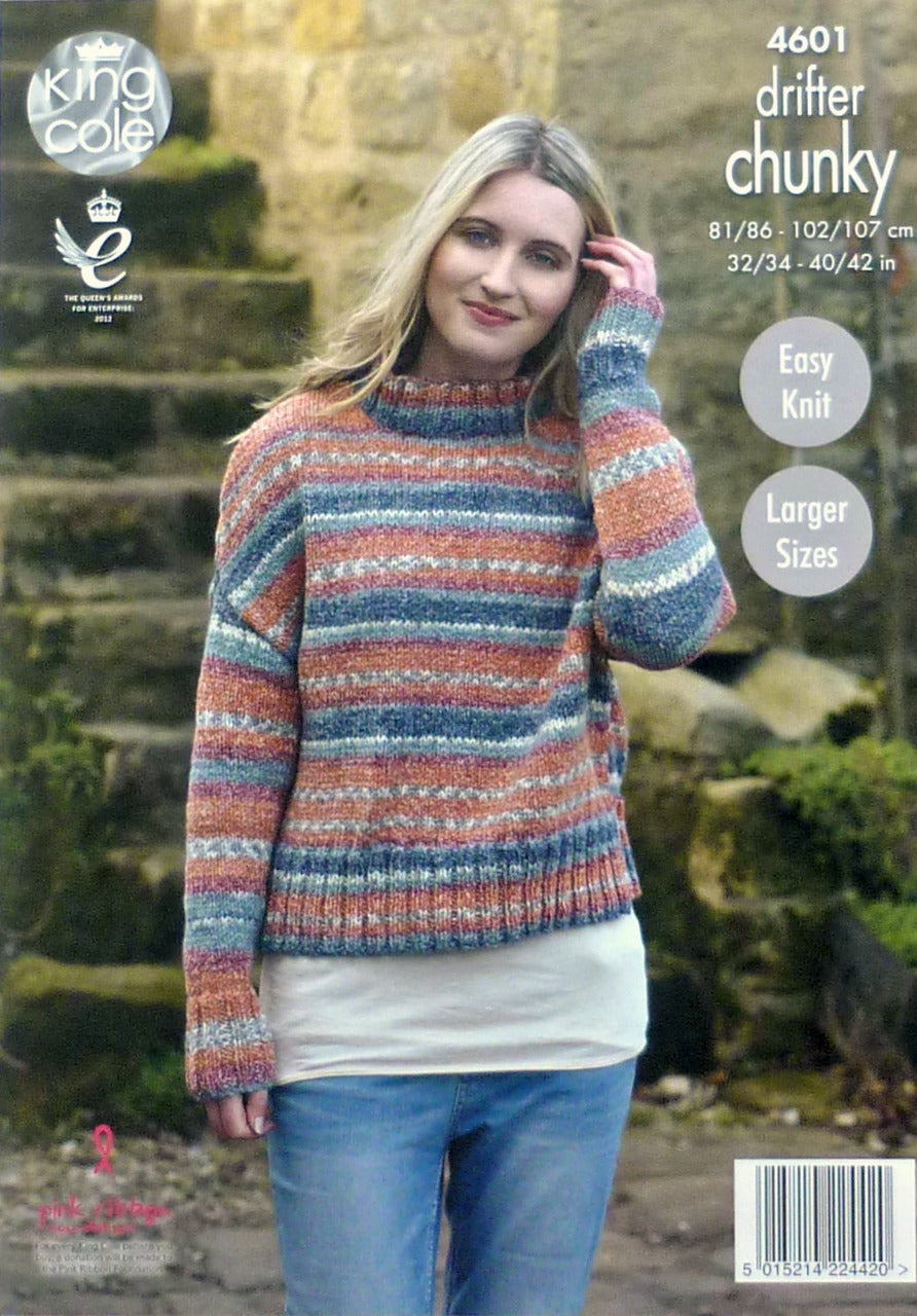 DIGITAL Knitting Pattern Ladies Easy Knit High Neck or Round Neck Jumper Chunky 4601