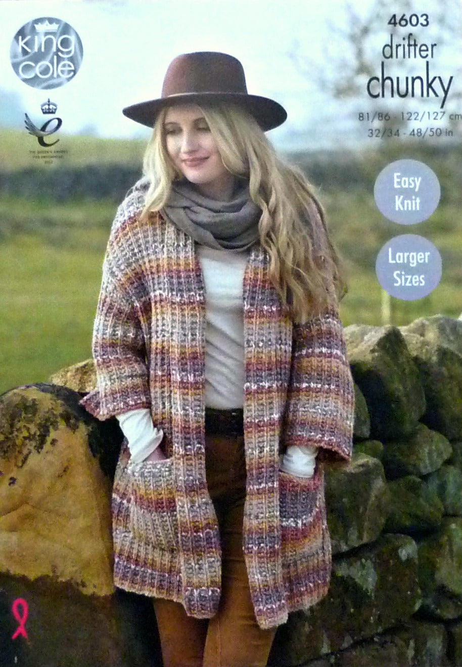 DIGITAL Knitting Pattern Ladies Easy Knit Wide 3/4 Sleeve Jacket & Coat Chunky 4603