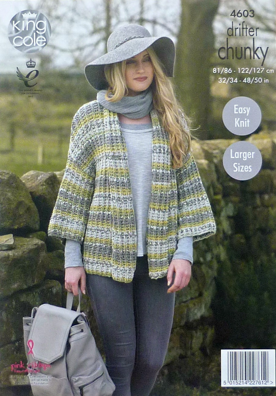 DIGITAL Knitting Pattern Ladies Easy Knit Wide 3/4 Sleeve Jacket & Coat Chunky 4603