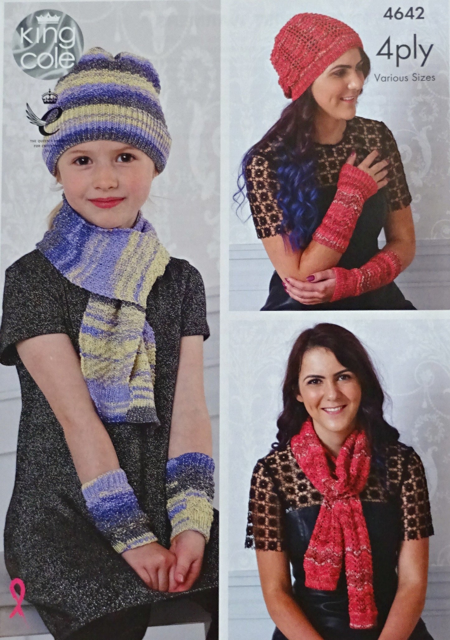 DIGITAL Knitting Pattern Ladies/Girls Hat, Scarf and Wristwarmers 4ply King Cole 4642